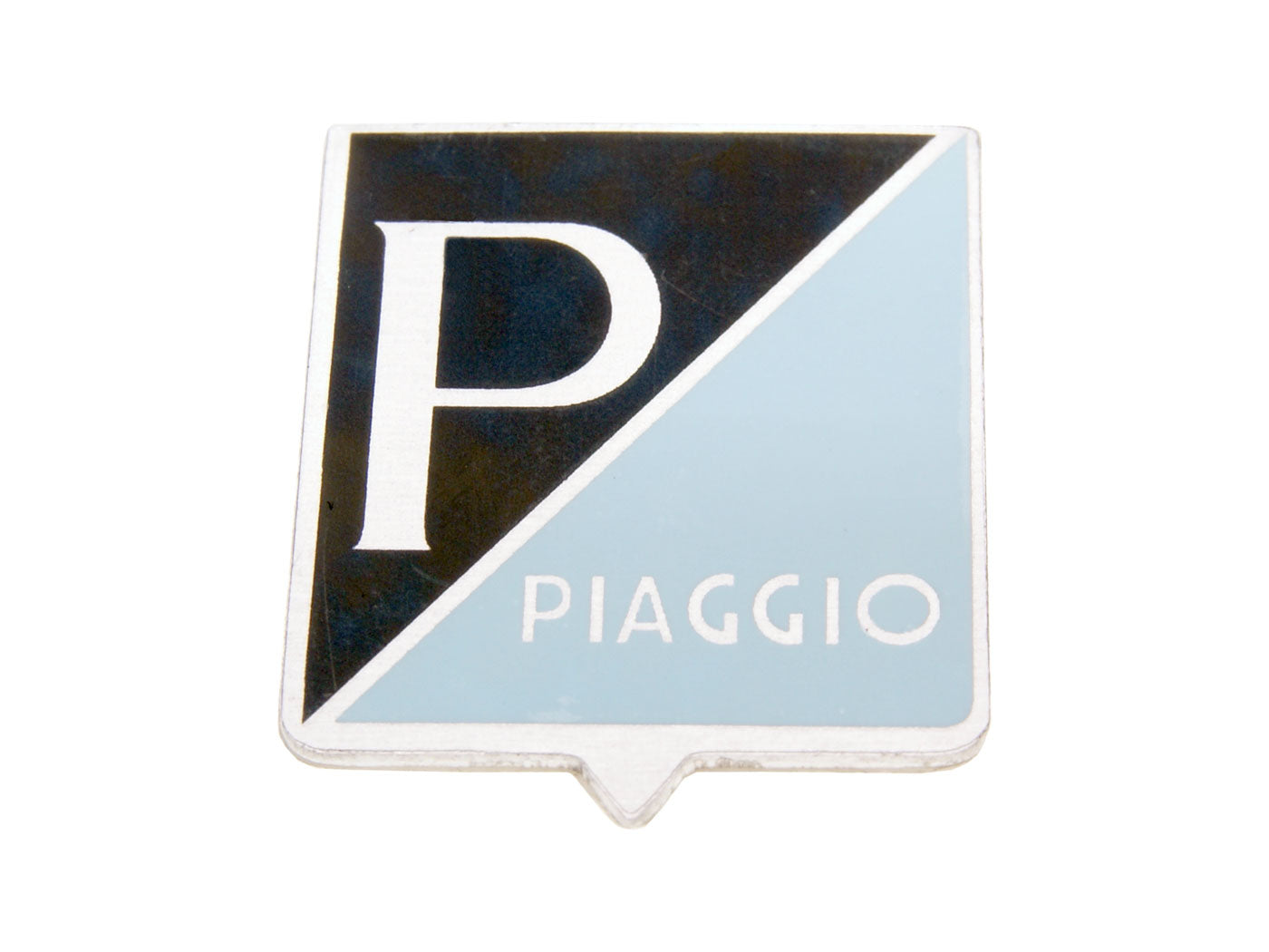 Emblemă CIF Piaggio 25x31mm aluminiu autoadezivă pentru Vespa 125 Nuova VMA1T, 50 L V5A1T, 50 N V5A1T, 50 S V5SA1T