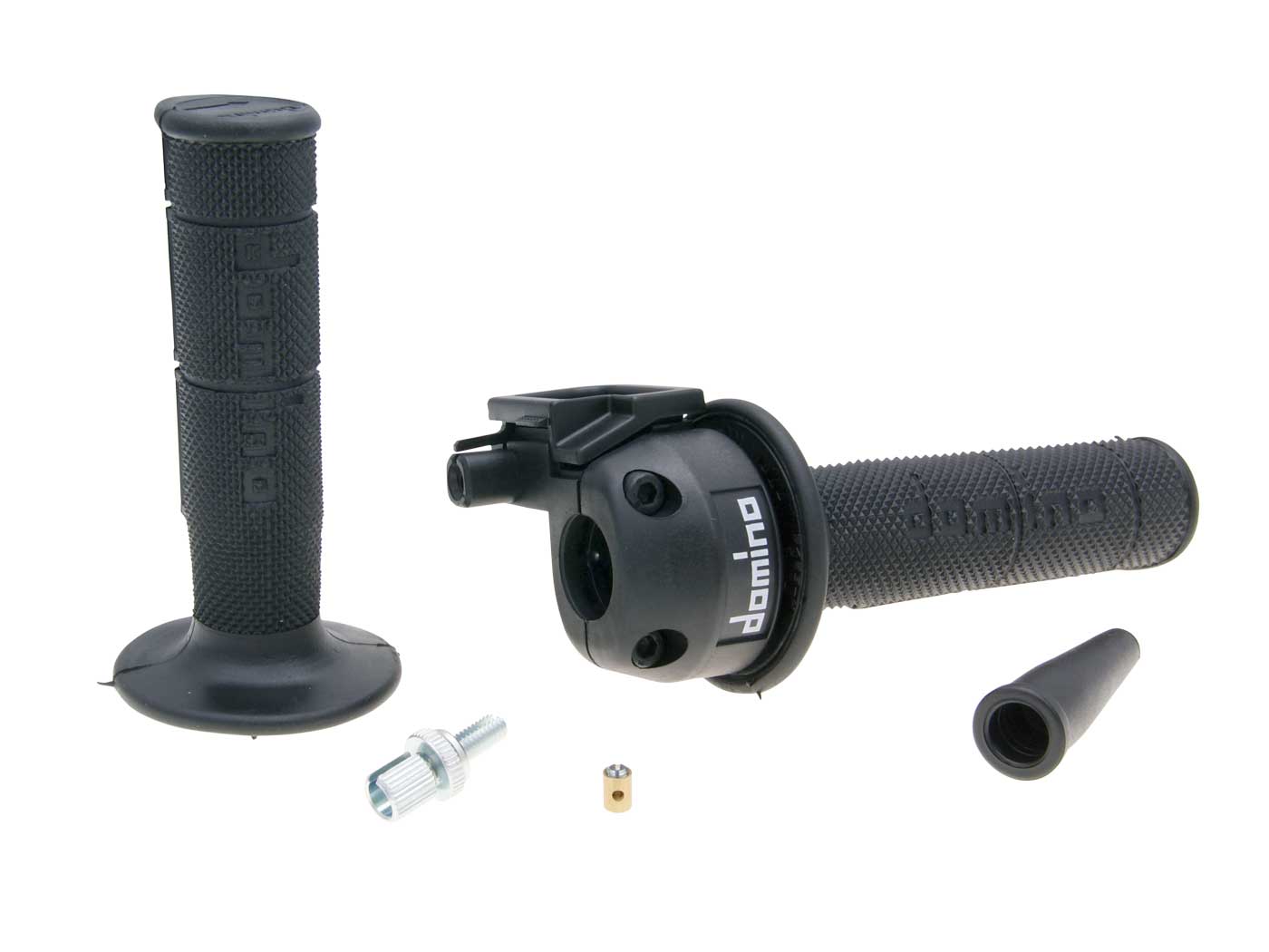 Set mânere de accelerație Domino cursă scurtă 3,6°/ 74mm pentru Derbi Senda, Aprilia SX, RX, Gilera RCR, SMT și alte modele