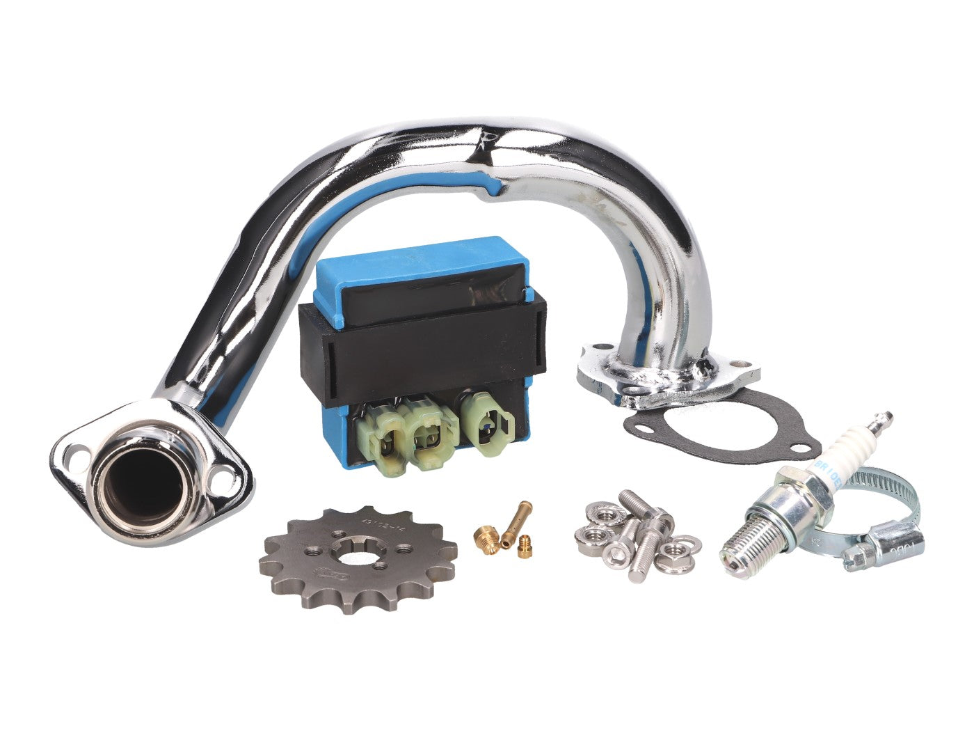 Kit derestrictor Premium 101 Octane cu colector cromat pentru Derbi Senda, Aprilia RX 50, SX 50, Gilera RCR, SMT 2018- (Euro4)