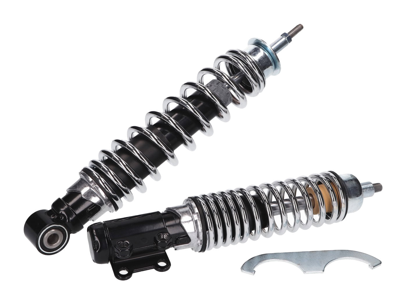 Kit amortizoare față-spate Carbone Sport negru / cromat pentru Vespa ET4, LX, LXV 125-150cc și alte modele