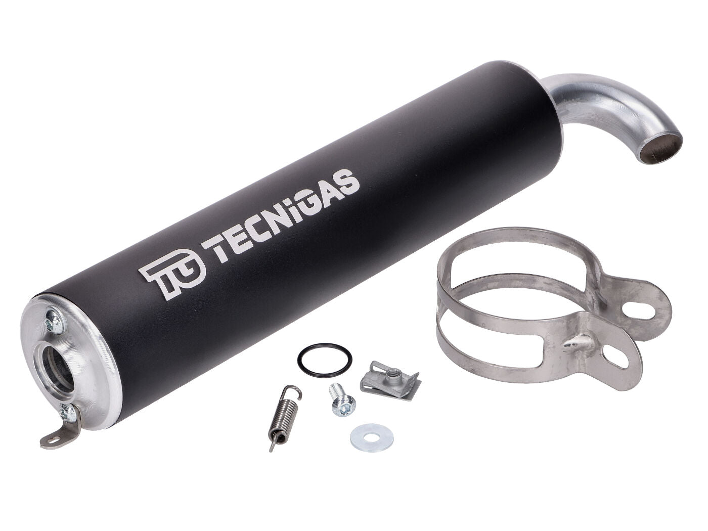 Tobă finală Tecnigas Triops aluminiu neagră pentru Piaggio, Peugeot, Aprilia, Gilera, Generic și alte mărci