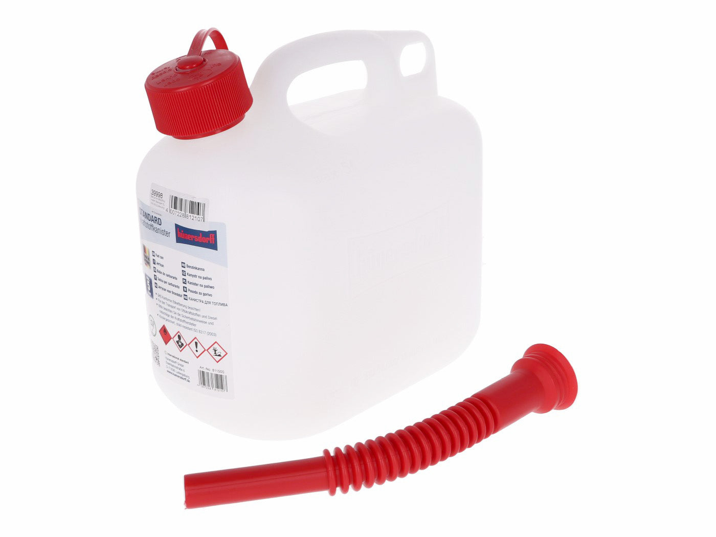 Canistră combustibil Hünersdorff 5L translucidă cu tub flexibil universal
