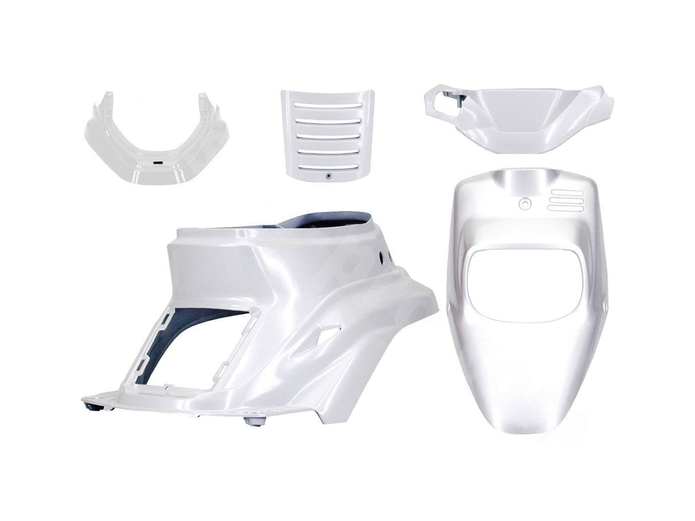 Kit carenaj TNT alb metalic 5 piese pentru MBK Booster 50, Yamaha BWs 50 2T AC