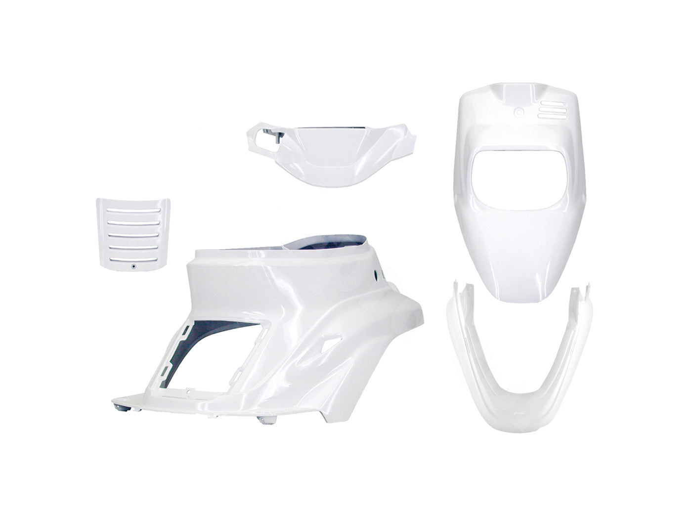Kit carenaj TNT alb 5 piese pentru MBK Booster 50, Booster 50 Spirit, Yamaha BWs 50 2T
