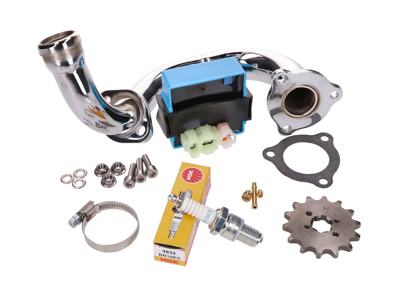Eșapament Racing Moped Kit CDI Reglabil 101 Octane cu Colector Cromat pentru Derbi Senda, Aprilia RX, SX, Gilera RCR, SMT 2018- E4
