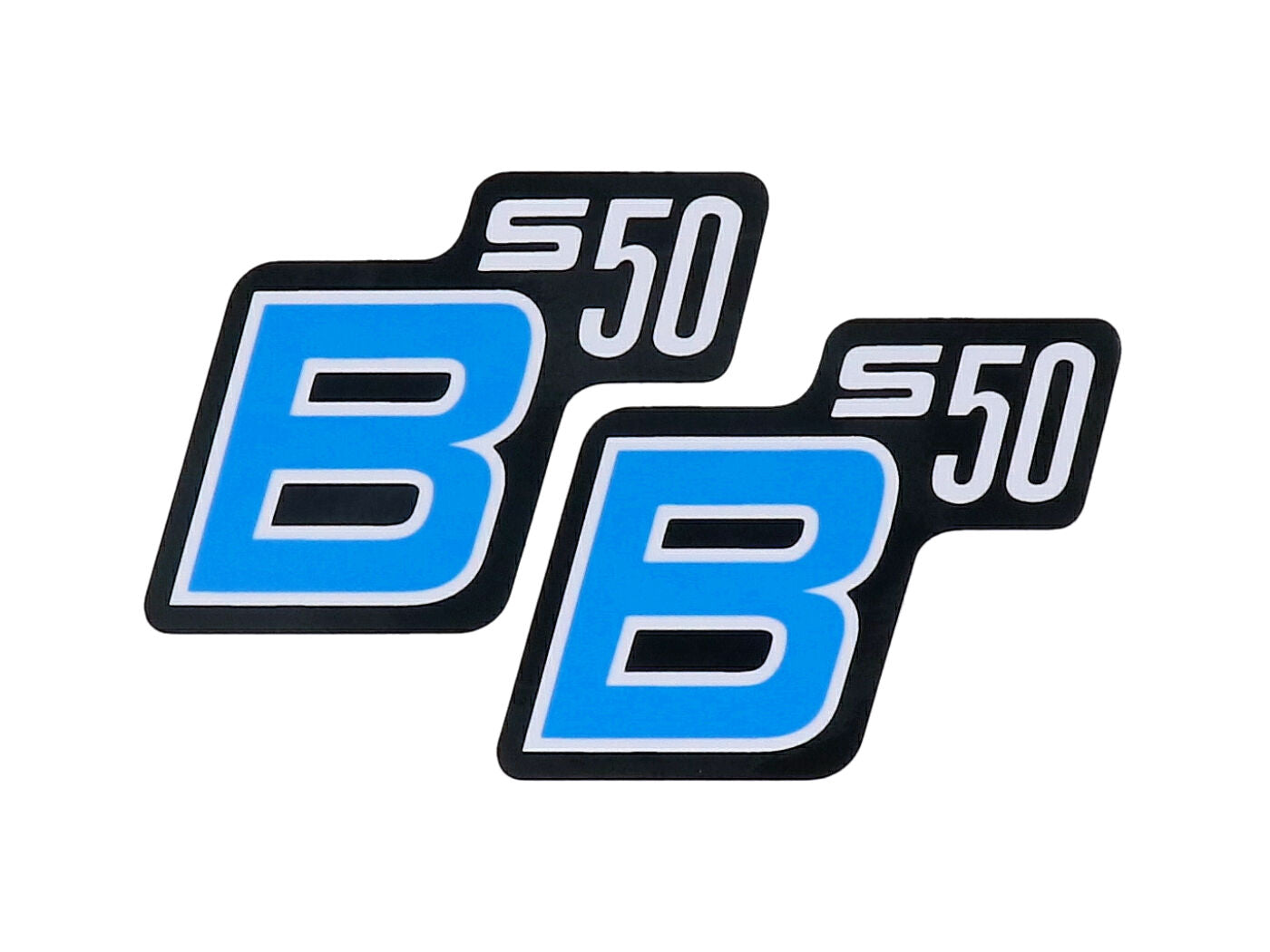 Folie / Autocolant Logo S50 B negru-albastru deschis, set 2 bucăți pentru Simson S50