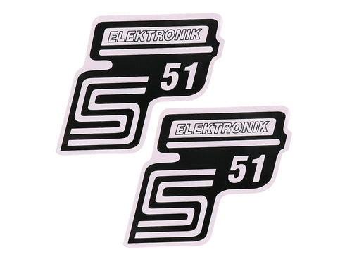 Autocolant „S51 Elektronik" alb, 2 bucăți pentru Simson S51 / S51 Enduro