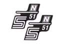 Autocolant inscripție S51 N alb, set 2 bucăți pentru Simson S51 / S51 Enduro [M531, M541, M542]
