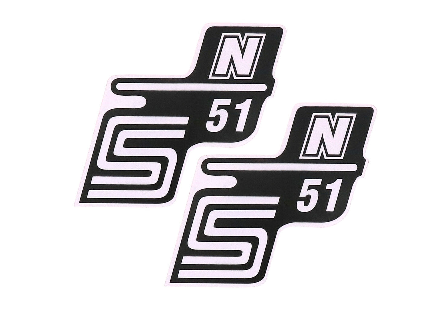 Autocolant inscripție S51 N alb, set 2 bucăți pentru Simson S51 / S51 Enduro [M531, M541, M542]