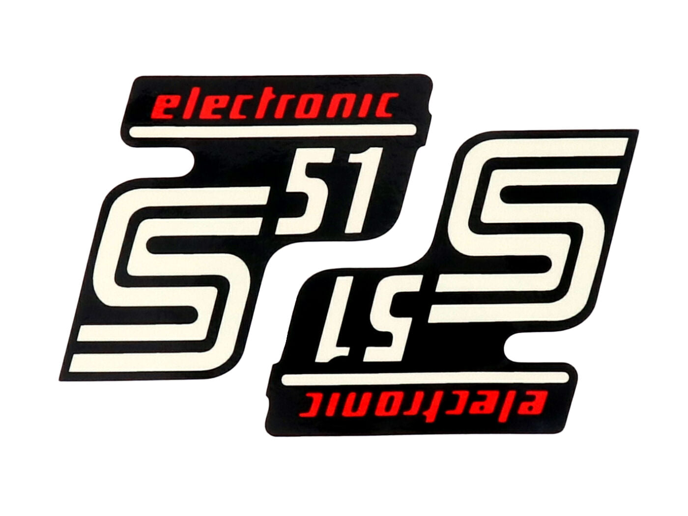 Folie / Autocolant S51 Elektronik negru-roșu set 2 bucăți pentru Simson S51 / S51 Enduro