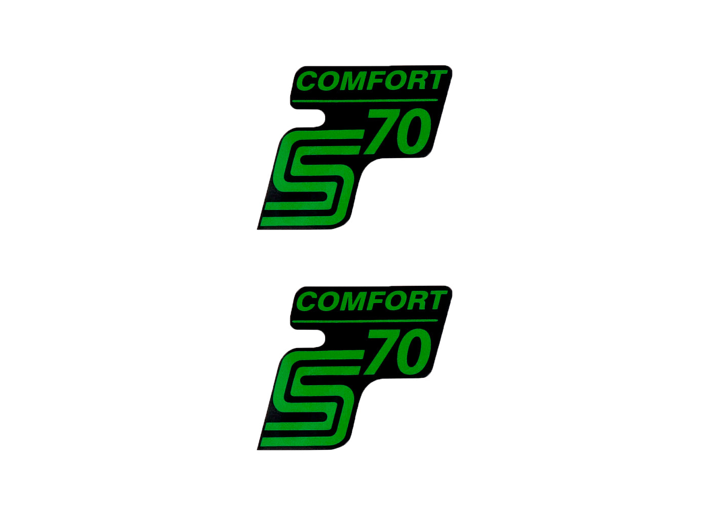 Autocolant / Folie inscripție S70 Comfort negru-verde 2 bucăți pentru Simson S70 / S70 Enduro