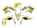 Set autocolante Doppler alb-negru-galben pentru Derbi Senda 50 R DRD Racing, Senda 50 R DRD X-Treme, Senda 50 SM DRD și alte modele 2011-2017