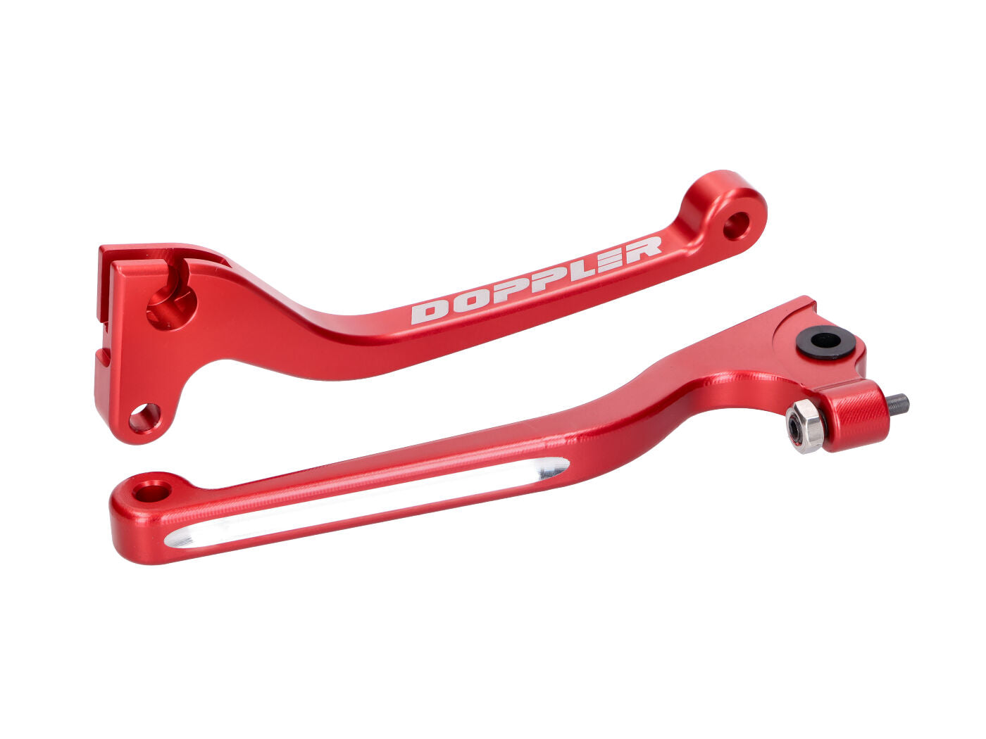 Set manete frână și ambreiaj Doppler CNC roșu pentru Derbi Senda, Gilera RCR, SMT până în 2010