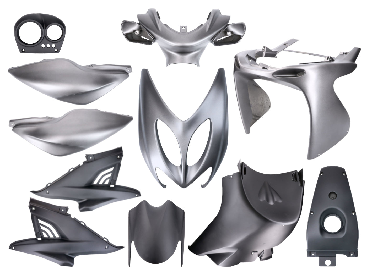 Kit carenaj TUNR negru / gri mat 11 piese pentru Yamaha Aerox 50, Aerox 100, MBK Nitro 50, Nitro 100 și alte modele