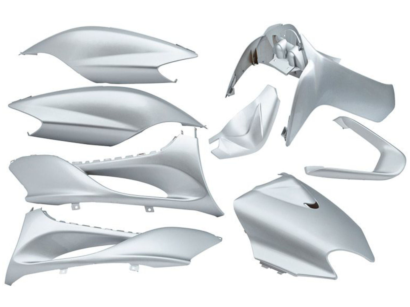 Kit carenaj Edge Bikeparts 9 piese argintiu metalic pentru MBK Mach G 50, Yamaha Jog R, Jog RR 50cc 2T