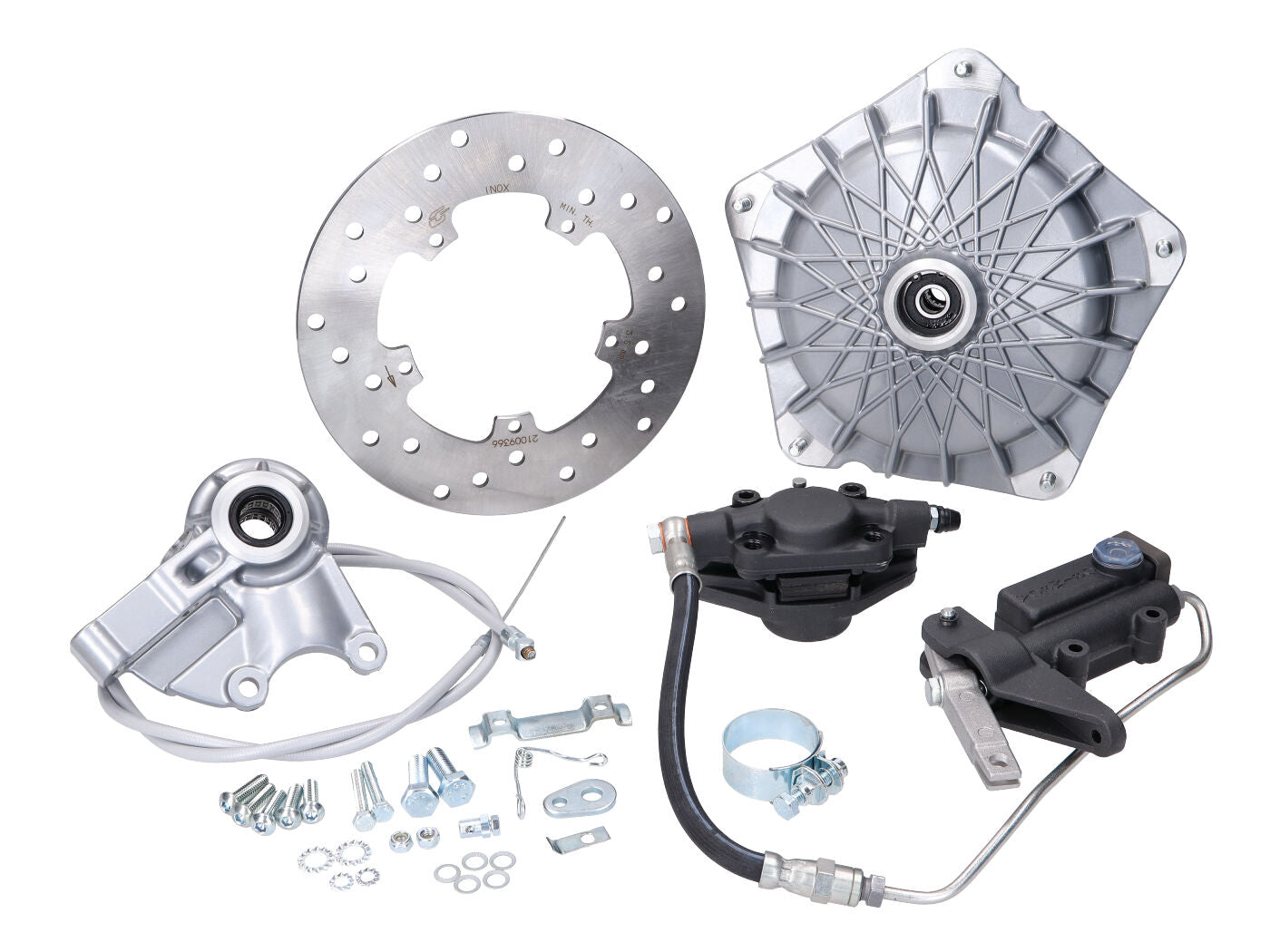 Set frână cu disc Grimeca Classic NT ax d=16mm argintiu semi-hidraulic pentru Vespa P125 X, P150 X, P200 E, PX 80 E, PX 150 E și alte modele