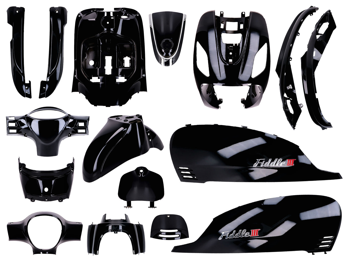 Kit carenaj 101 Octane negru grunduit 16 piese pentru SYM Fiddle III 50, 125, 200 2014-2020