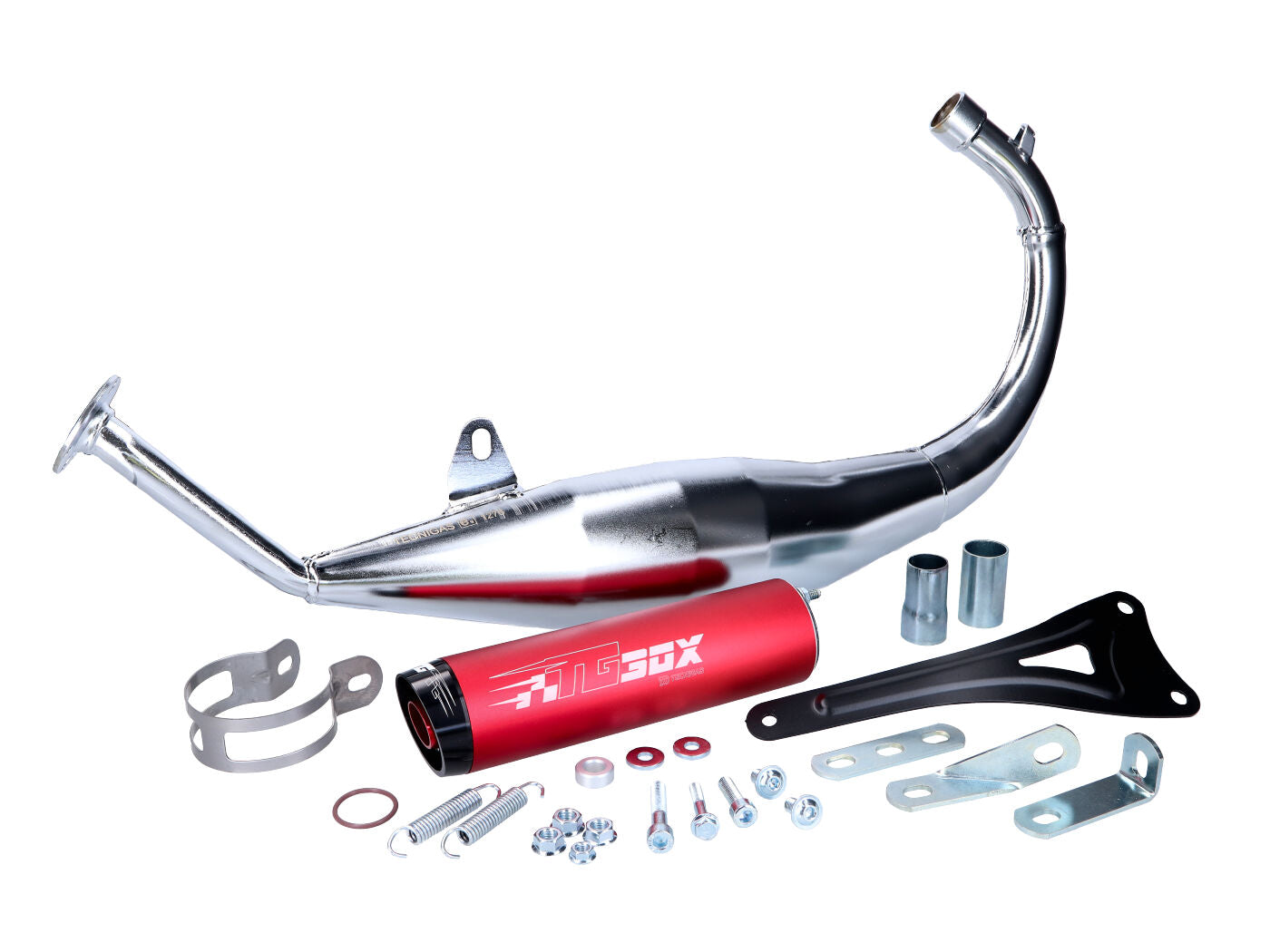 Eșapament Racing Moped Tecnigas XS 2 Cromat pentru Rieju, Beta, Motorhispania, Peugeot, Yamaha și alte modele AM6