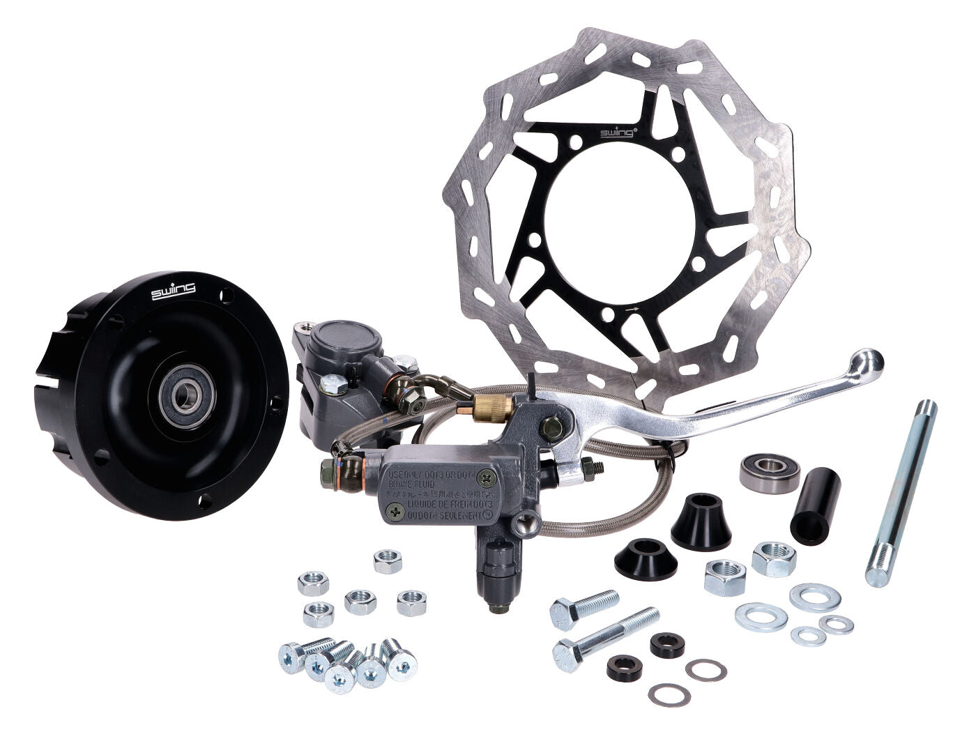 Set frână cu disc Swiing Ingenious EBR Harry negru jantă turnată pentru Piaggio Vespino, Si, Ciao, Grillo, Bravo și alte modele