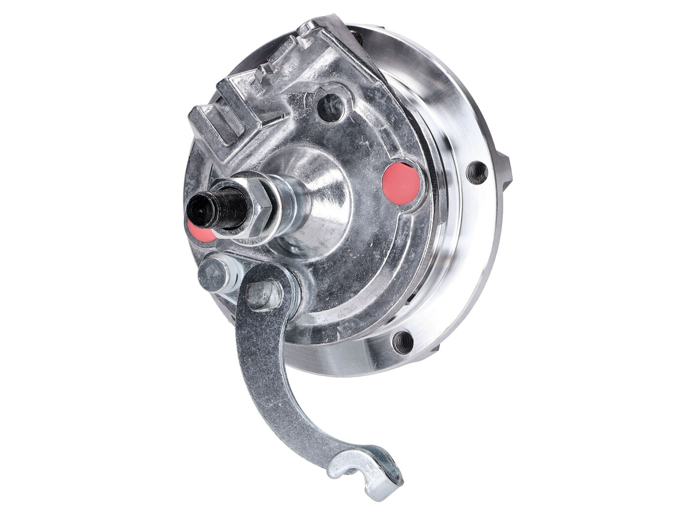 Butuc roată complet cu placă de ancorare frână pentru roată turnată Grimeca 12mm față pentru Puch Maxi, Condor Enduro, Typhoon, VS 50 și alte modele