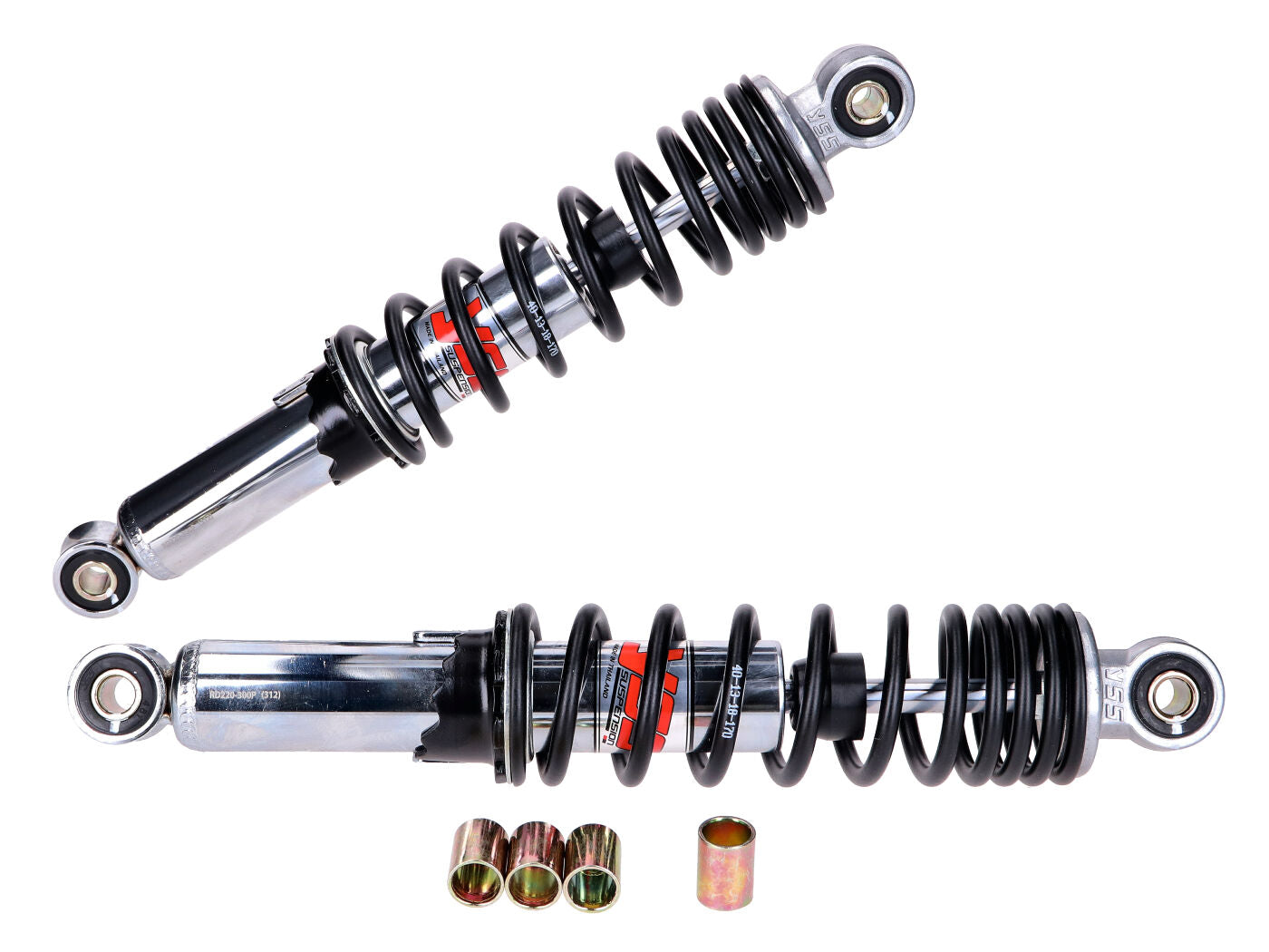 Set amortizoare YSS negru cromat 300mm pentru Puch Maxi S/N, Maxi L2A, Maxi K2, Condor Enduro 50 și alte modele