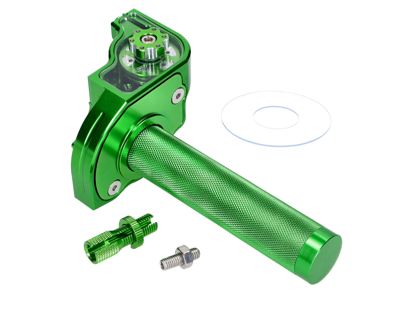 Mâner accelerație 101 Octane CNC cursă scurtă verde pentru ghidon 22mm universal