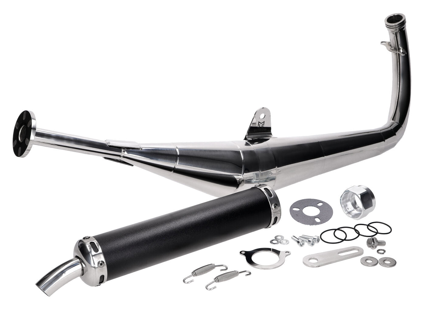 Sistem de eșapament sport Motegra 60-110cc lustruit cu tobă spate pentru Simson S51, S53, S70, S83