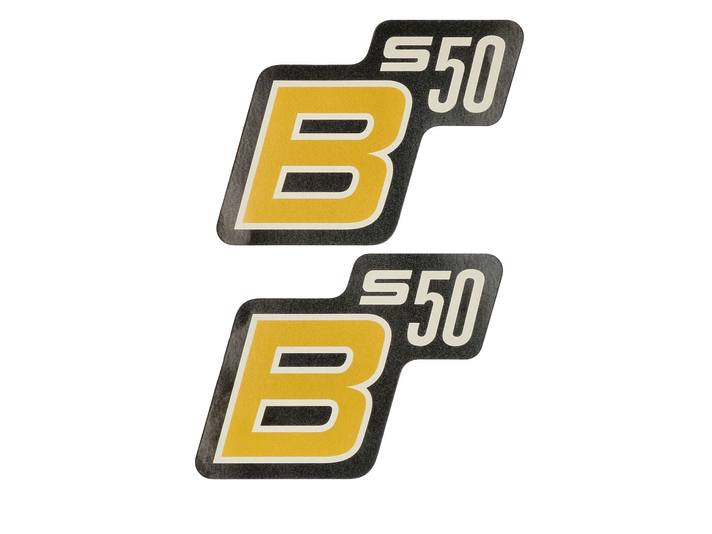 Autocolant / Folie Inscripție S50 B negru-galben-alb 2 bucăți pentru Simson S50
