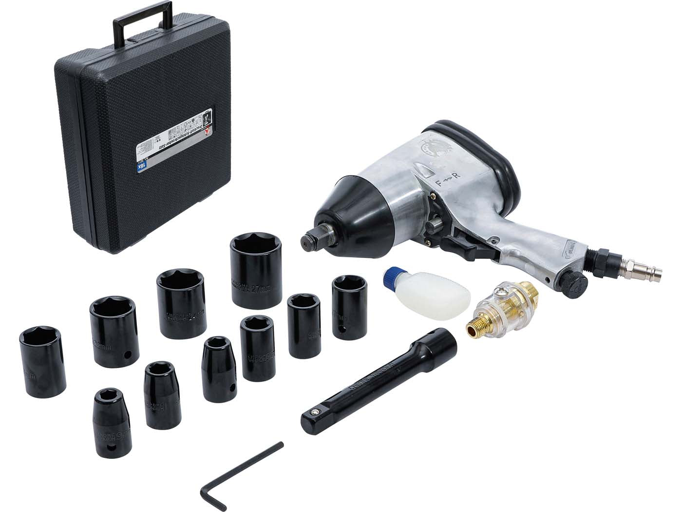Cheie de impact pneumatică BGS Technic cu set accesorii 12,5mm (1/2") 312 Nm, set 16 piese, universal