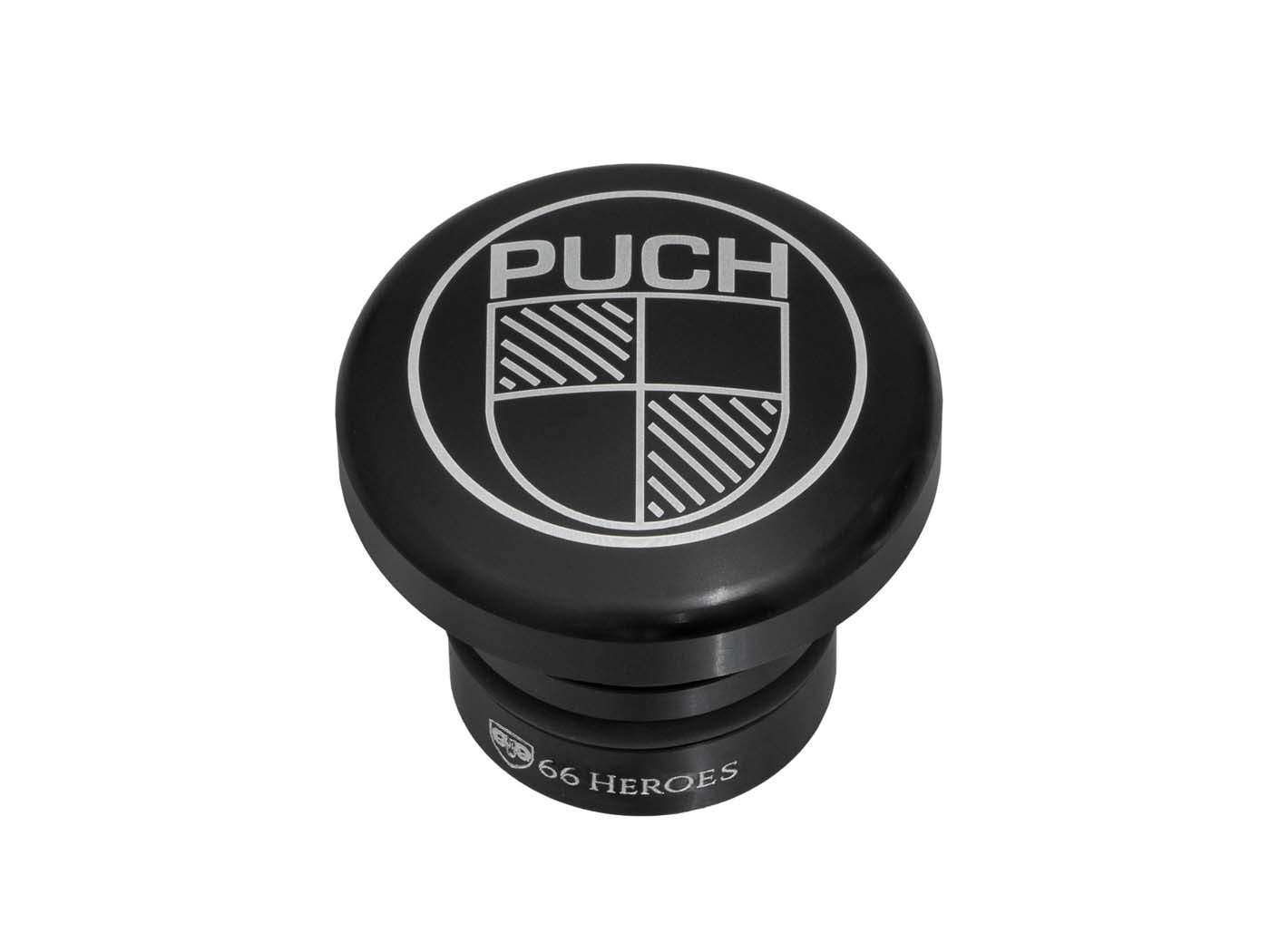 Capac rezervor 66Heroes cu logo Puch rotund negru pentru Puch Maxi S/N, Maxi L2A, Maxi K2, Maxi P1, Maxi ZA50