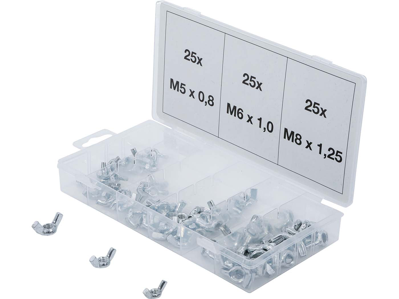Set Sortiment Piulițe Fluture BGS Technic Metrice M5-M8 75 Piese Universal