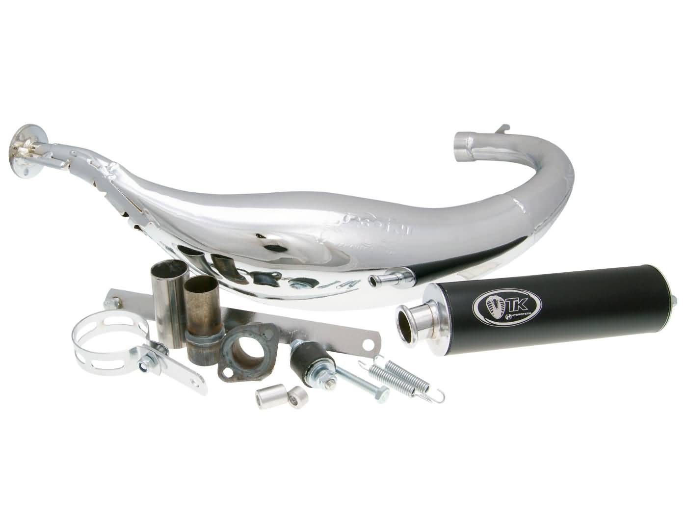 Eșapament Racing Turbo Kit Carreras 80 cromat pentru Rieju, Beta, Motorhispania, Yamaha, Peugeot și alte mărci (AM6)