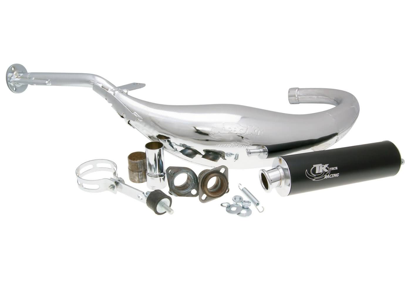 Eșapament Racing Moped Turbo Kit Carreras 80 Cromat pentru Derbi, Aprilia, Gilera și alte modele