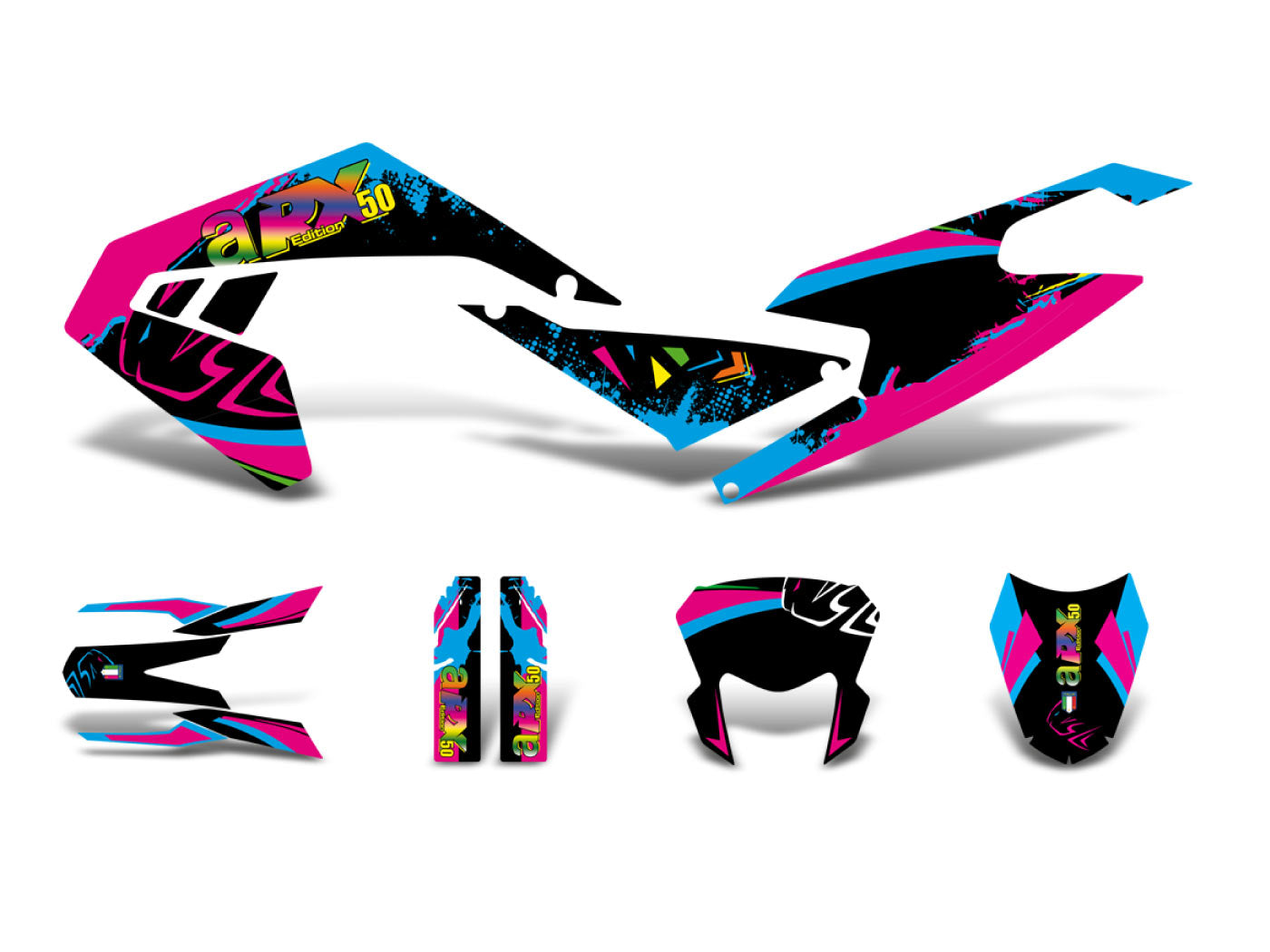 Set decorativ negru-roz-albastru lucios pentru Aprilia RX 50 2018- Euro4