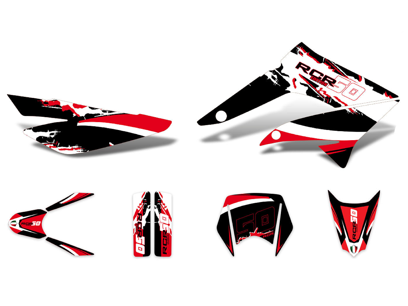 Set decorativ negru-alb-roșu lucios pentru Gilera RCR 50 11-17
