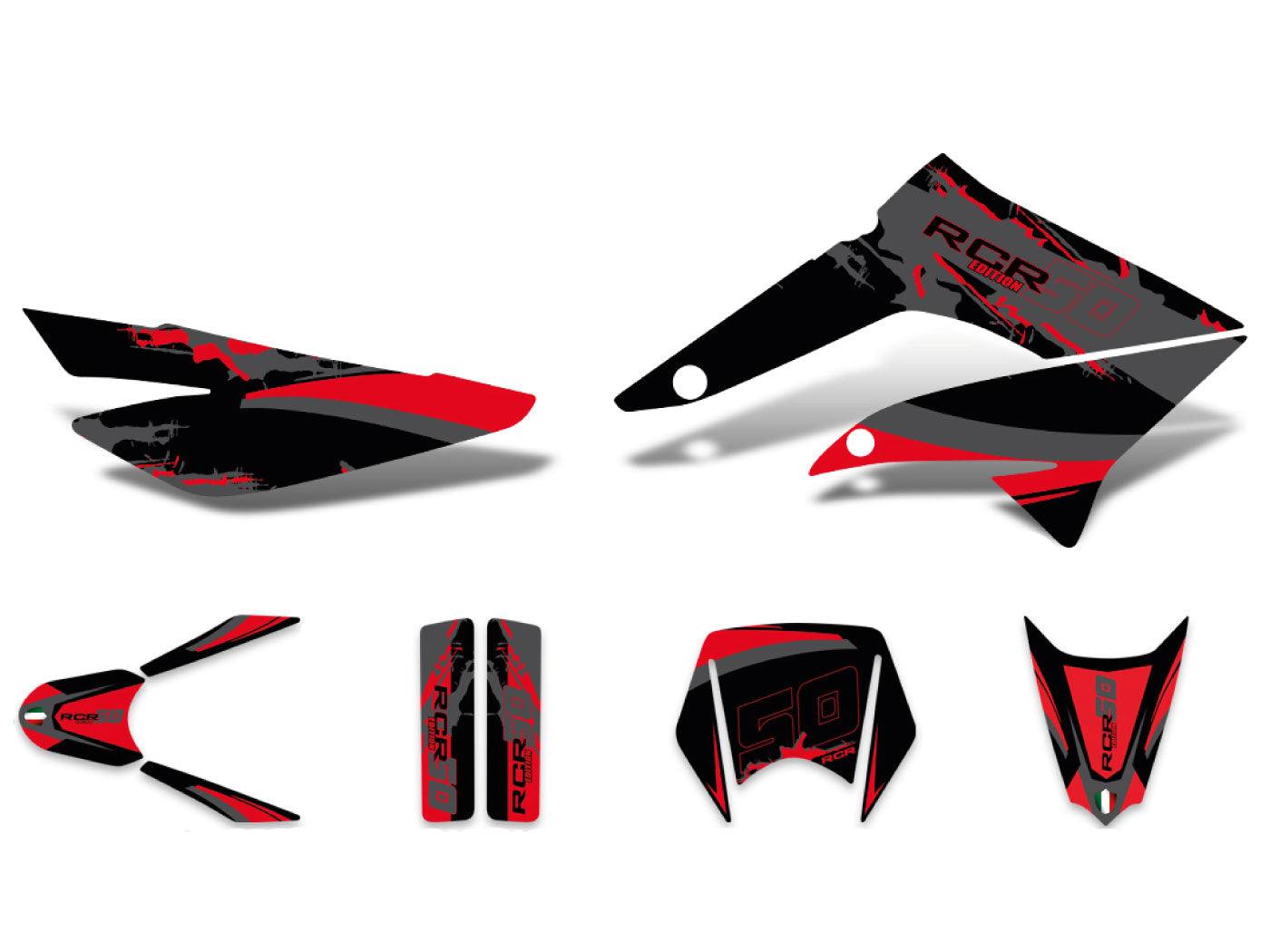 Set autocolante negru-roșu-gri mat pentru Gilera RCR 50 11-12 (D50B) ZAPABA01, RCR 50 13-17 (D50B)