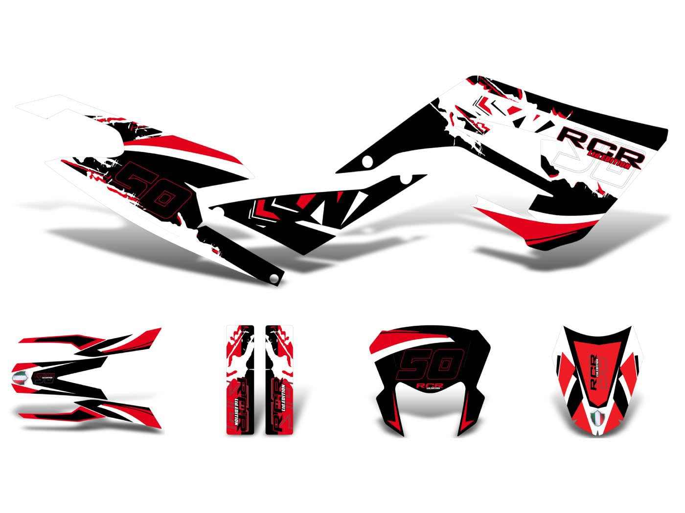 Set autocolante negru-alb-roșu mat pentru Gilera RCR 50 2018-