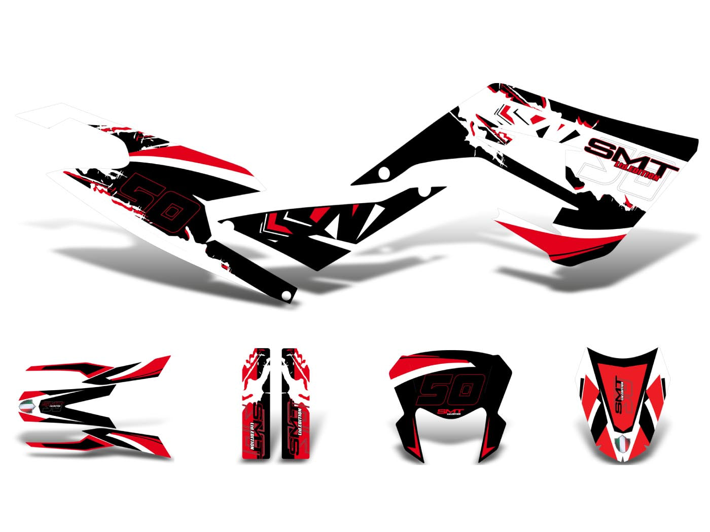 Set autocolante negru-alb-roșu mat pentru Gilera SMT 50 2018-