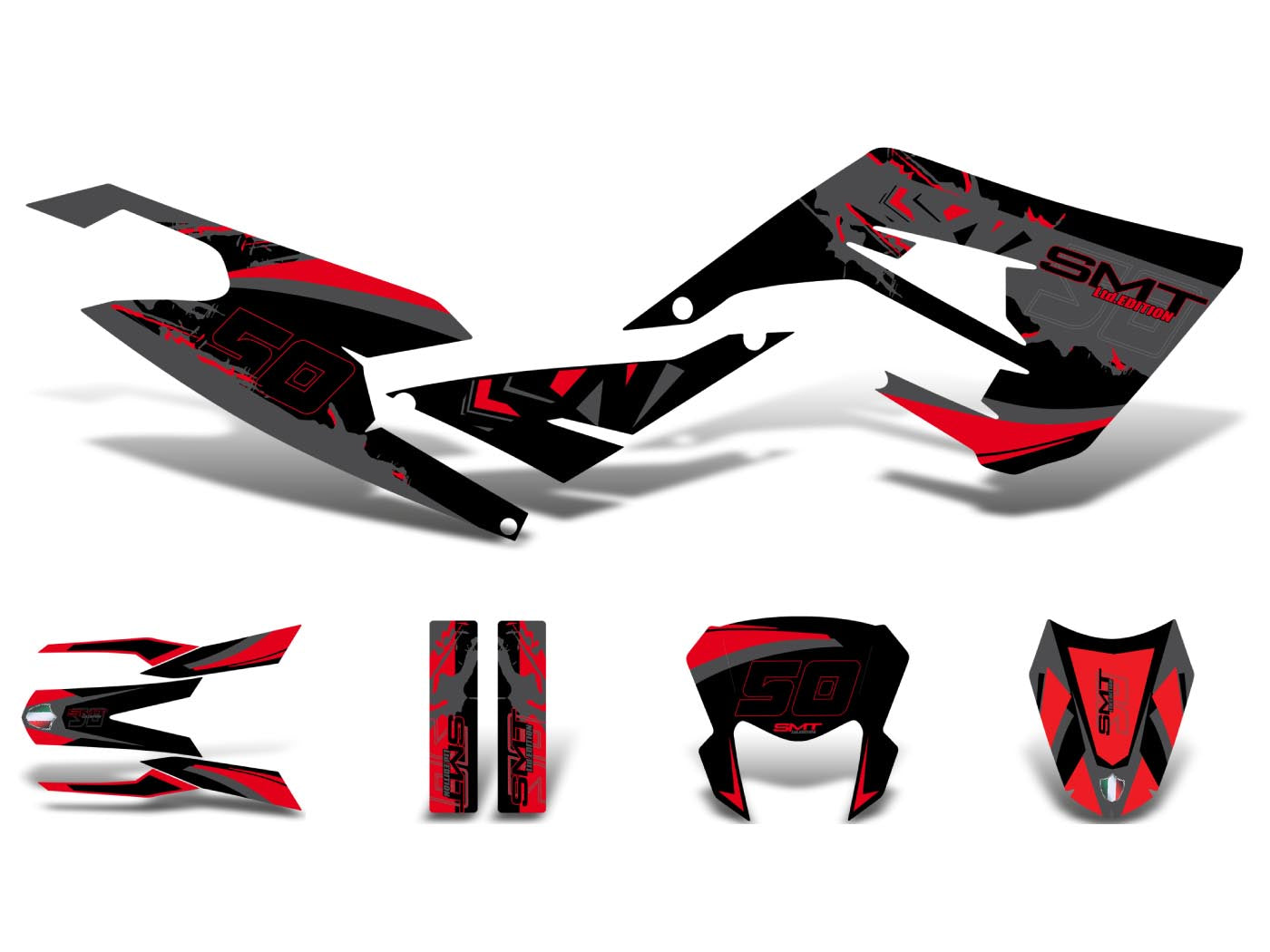 Set autocolante negru-roșu-gri mat pentru Gilera SMT 50 2018-