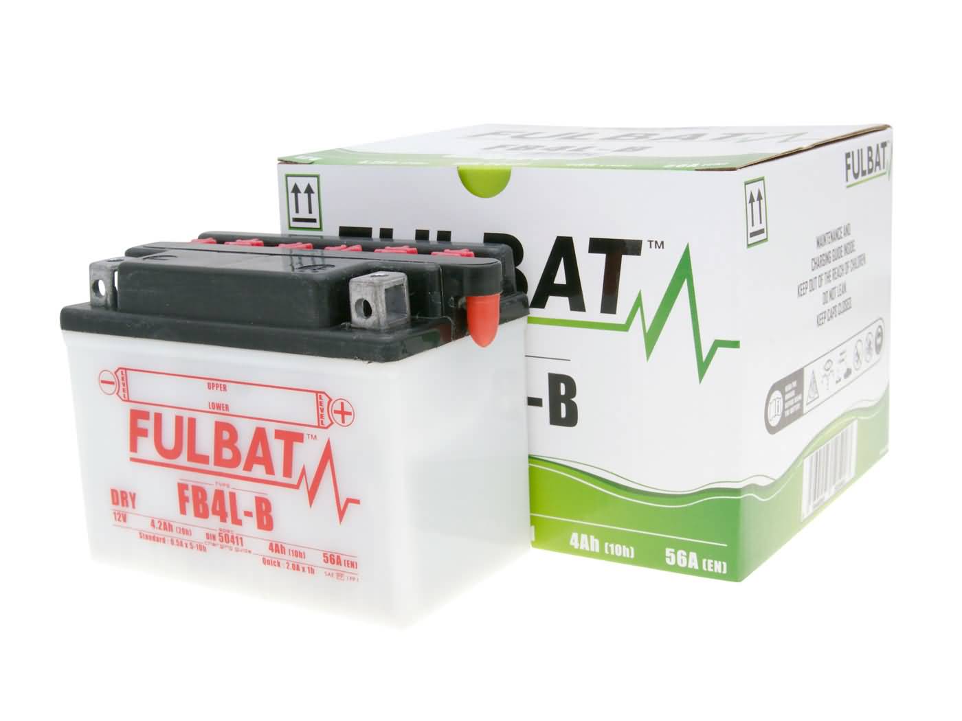 Baterie Fulbat FB4L-B DRY cu pachet acid pentru Derbi, Peugeot, Aprilia, Piaggio, Gilera și alte mărci