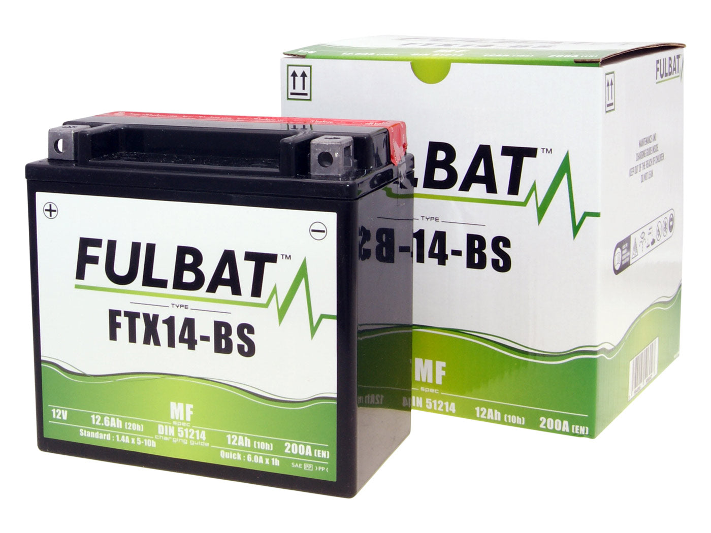Baterie Fulbat FTX14-BS MF fără întreținere pentru Piaggio, Hyosung, Vespa, Honda, Gilera și alte mărci