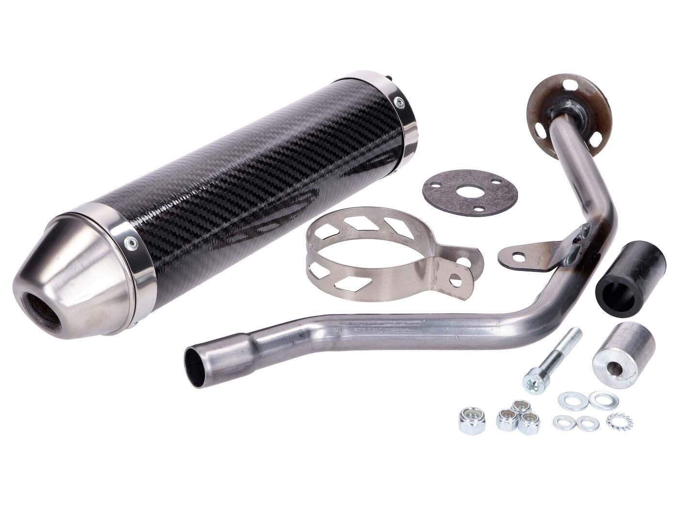 Tobă finală Giannelli aspect carbon omologată pentru Yamaha DT 50 R, Malaguti XTM, XSM și alte modele