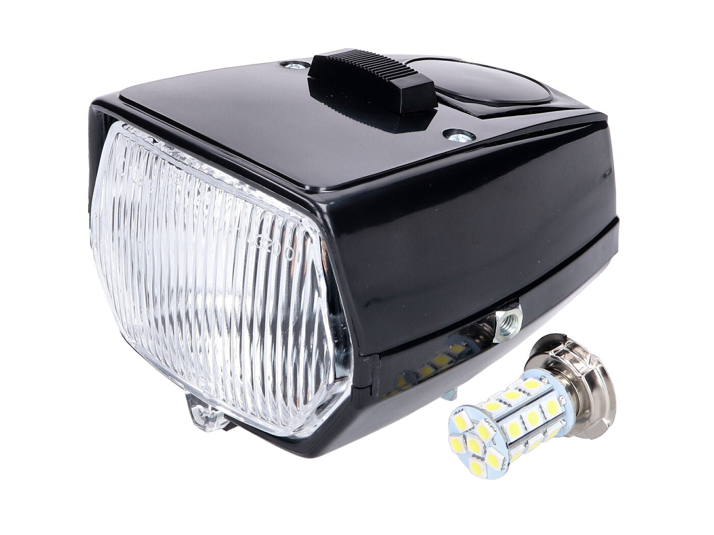 Far dreptunghiular negru LED cu întrerupător pentru Tomos, Puch, Vespa Mofa, Piaggio, MBK și alte modele