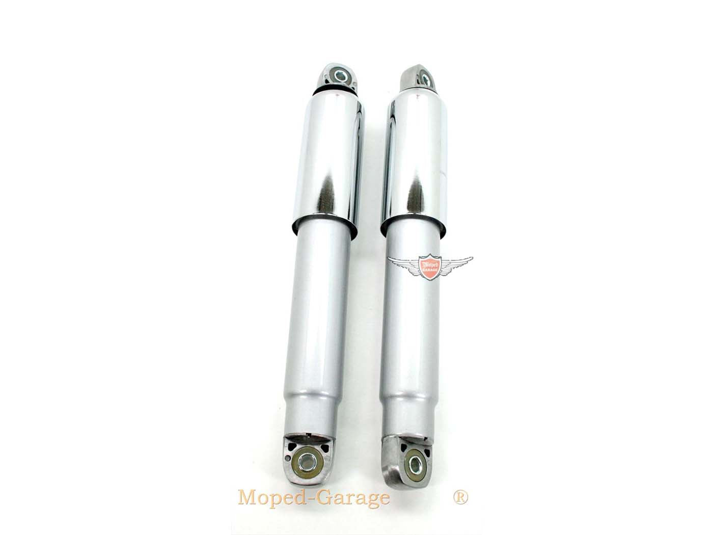 Amortizoare argintii cromate 310mm bucșe 8mm pentru Zündapp, Kreidler, Hercules și alte modele