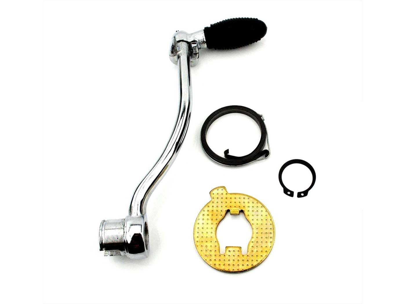 Pedală de pornire cu placă de reținere, arc și siguranță cromată pentru Zündapp C 50 Super, CS 50, Hai 50, GTS 50 și alte modele