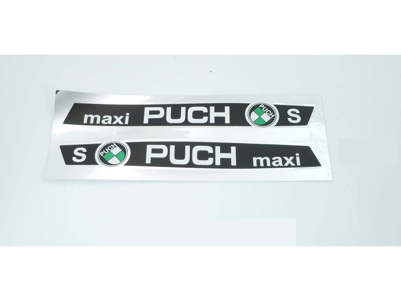 Set autocolante rezervor 2 bucăți argintiu negru alb verde pentru Puch Maxi S/N (E50)