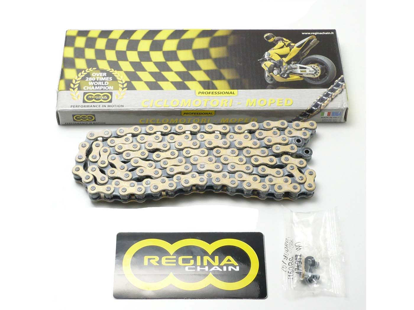 Lanț negru-auriu 122 zale 1/2 x 3/16 cu zăvor pentru Zündapp, Kreidler, Hercules, Puch și alte modele