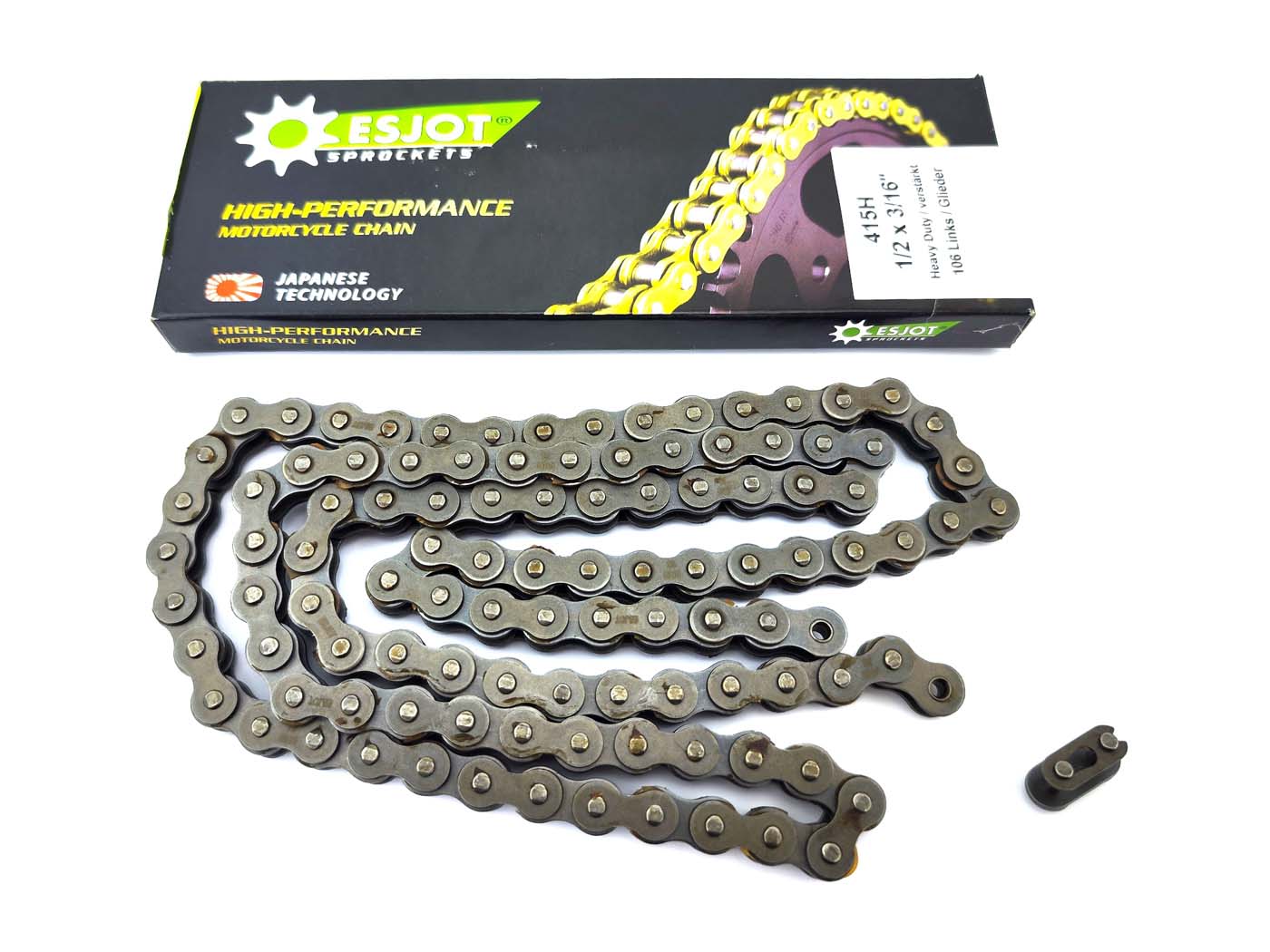 Lanț Esjot oțel 106 zale tip 415 pentru Hercules HR 2, M1, M2, M4, M5, Prima 2S, 3S, 5S, SX, Puch Maxi X, DS 50 și alte modele