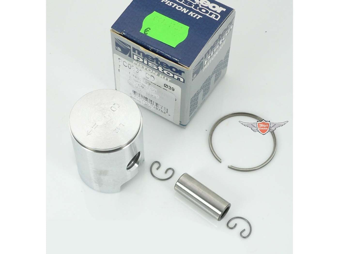 Set piston aluminiu Meteor 38.965-38.975mm cu ax, segment și siguranțe pentru Zündapp KS 50, CS, CX, Hai, GTS, C 50 Sport, ZD, ZL, ZS