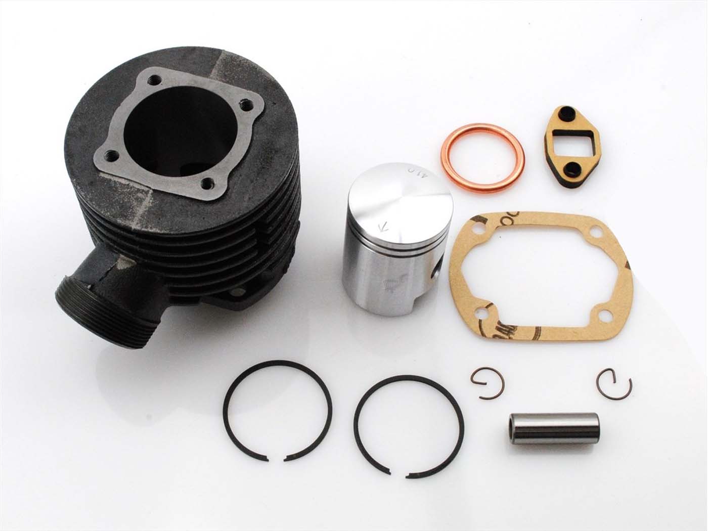Kit cilindru 50cc diametru alezaj 38mm, ax piston 12mm, diametru exterior 86mm, înălțime 85mm, colector 32mm pentru Hercules și alte modele